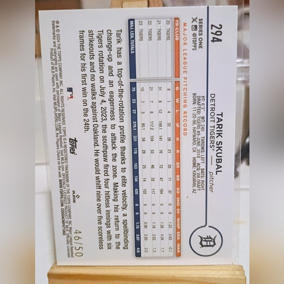 2024 Topps Series One Tarik Skubal Father's Day Powder Blue SSP #/50 - Picture 2 of 2